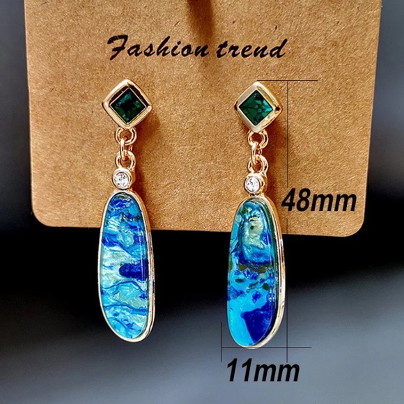 Sea Wave Opal Crystal Droplet Earrings - Picture 3 of 5